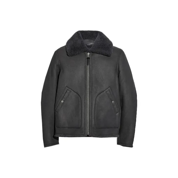 COACH Leather Jackets Men Charcoal Black-0