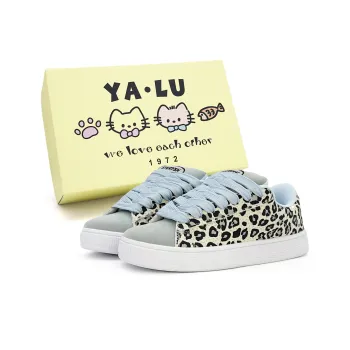 Yalu Low Top Skateboard Shoes Women's Blue Rice Color Leopard Print
