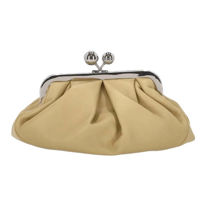 WEEKEND MaxMara Calfskin One Shoulder Crossbody Clutch Women's Beige Yellow-2