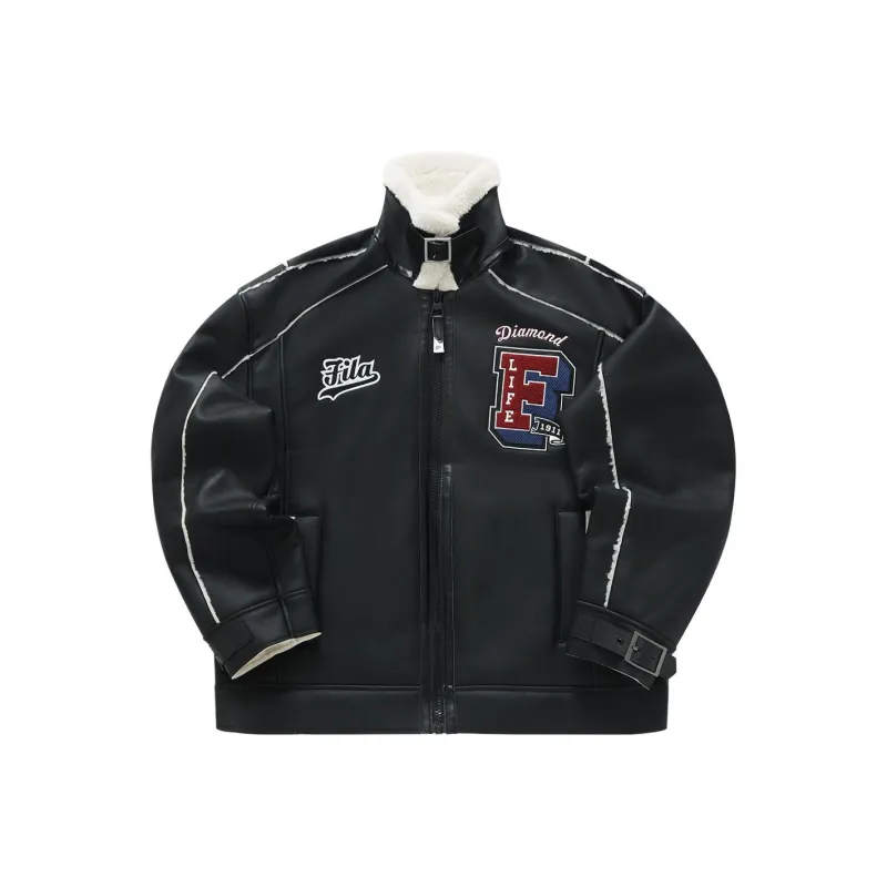 FILA FUSION Leather Jacket Men's Jet Black-0