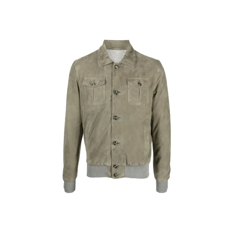 BARBA Leather Jackets Men Green-0