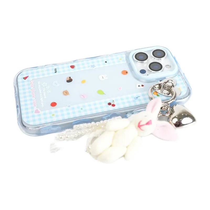 Sopi Acrylic Material Blue Plaid Trim Small Animal Phone Cases Compatible With IPhone 16/15 Pro Max/Apple 13/14 Pro/Max-3