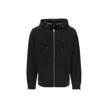 HUGO BOSS Logo Patch Zipped Drawstring Hoodie