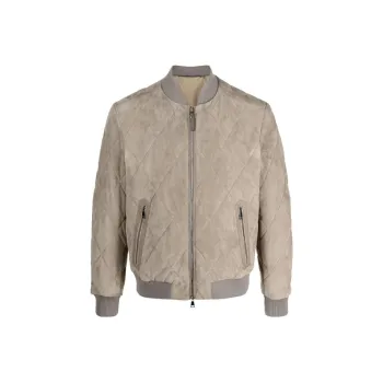 CANALI Leather Jacket Men's Beige Sand