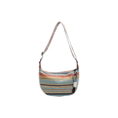 BUBM Straw Woven Shoulder Bag Women's Black/Brown
