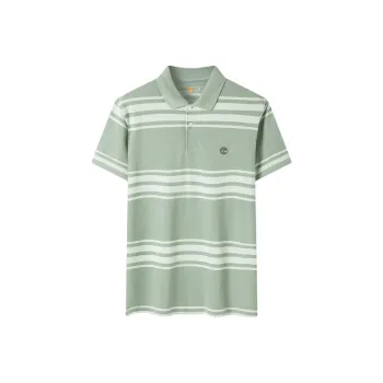 Timberland Polo Shirt Men's Green Stripes Pattern Color