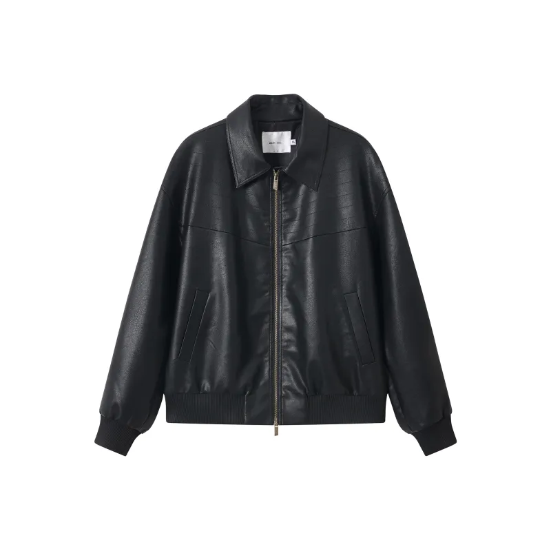 KREATE BOXY Cut Series Leather Jacket Coat Unisex Black-0