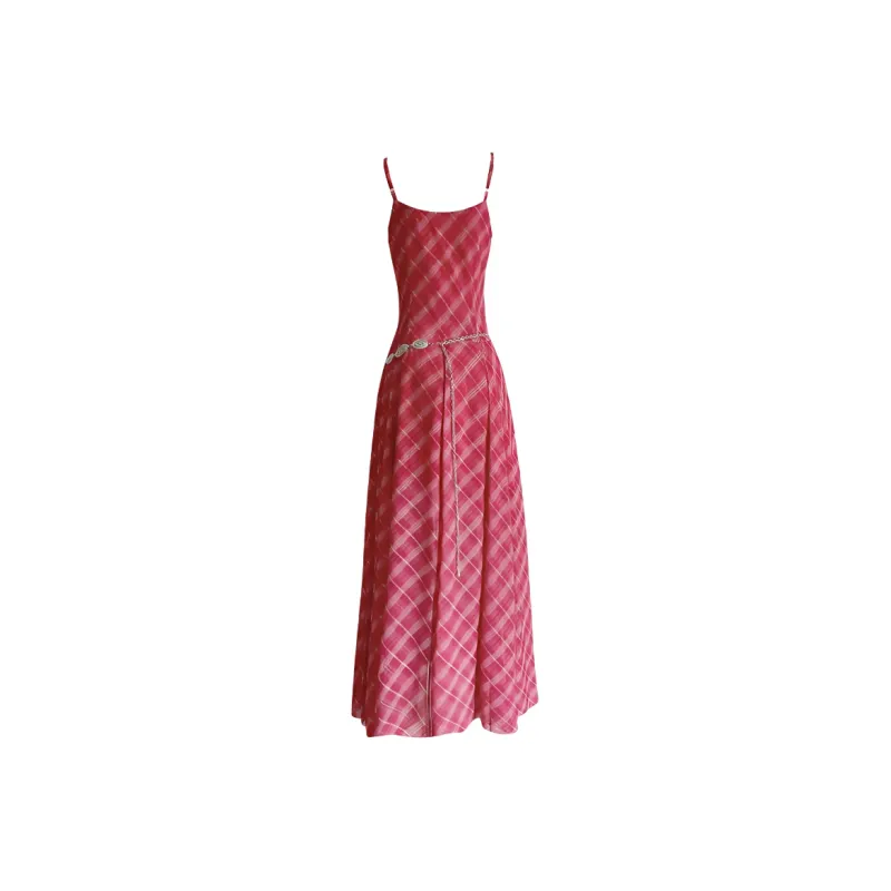 PLANE DRIFT Slip Dress Women's Red Plaid-1