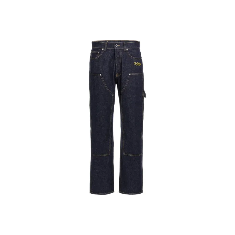 OFF WHITE Contrast stitching Straight Jeans-0