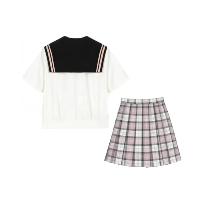 Sato Supun Uniform Women's Black Pink Staraki Eigo High Top+Bow Tie+Old Love Poem Plaid Skirt-1