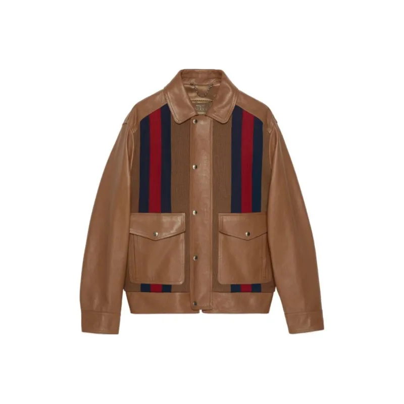 GUCCI FW23 Leather Jacket Men's Brown-0