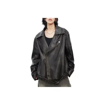 0-CROWORLD Leather Jacket Men's Black