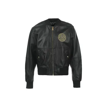 VERSACE JEANS COUTURE Logo embroidered Leather Jacket