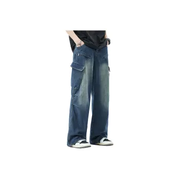 RENBEN Jeans Summer Unisex Vintage Blue American Luxury Streetwear Slimming Loose Fit Wide Leg Pants