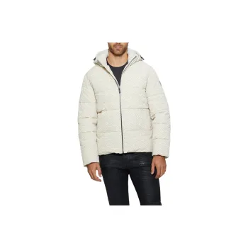GUESS All Over Logo Puffer Jackets Coats Men's White