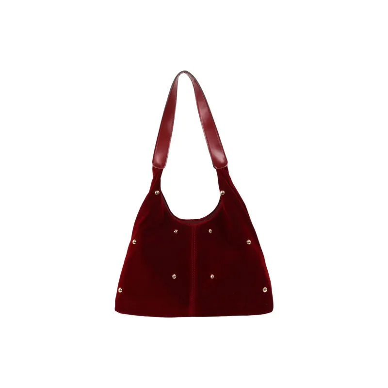 Dusen Kangaroo Velour Shoulder Bag Women's Black/Red/Beige/Coffee/Brown-4