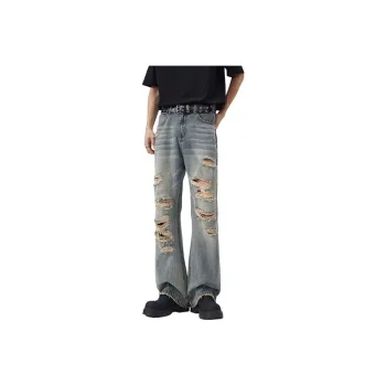 FONDLOOK Pants Men's Vintage Blue