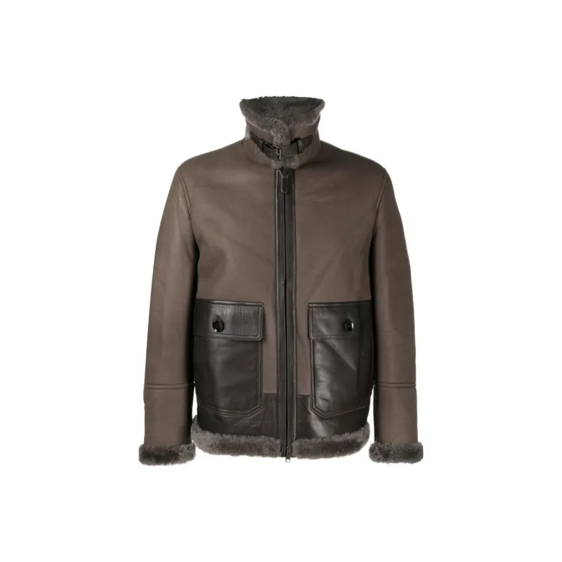 Brioni Shearling Panelled Lambskin Jacket-0