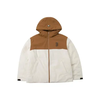 MLB Boston Red Sox MEGA LOGO BLOCK HOOD PARKA MID SHORT DOWN JKT Jackets Coats Unisex Dark Cream