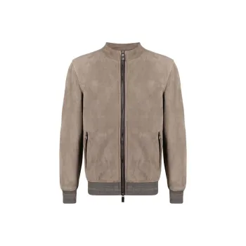 CANALI Leather Jacket Men's Gray