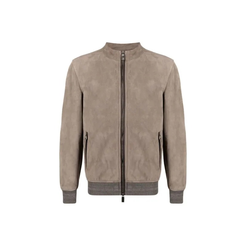 CANALI Leather Jacket Men's Gray-0