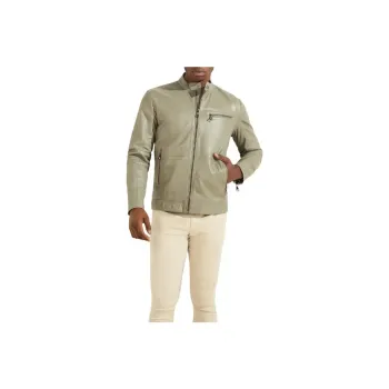 GUESS Leather Biker Jacket Jackets Coats Men's Moss Green