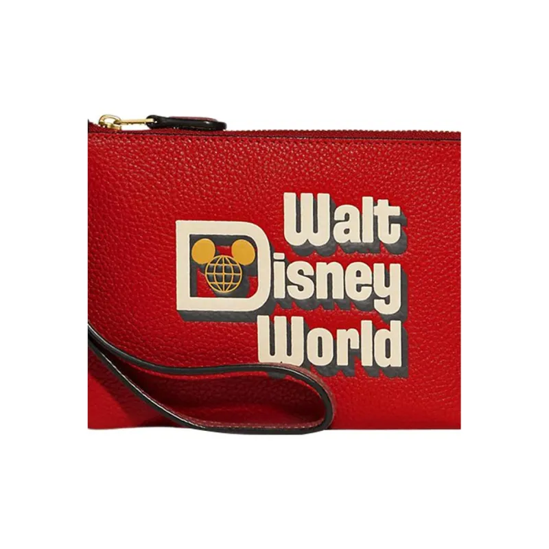 COACH Disney Collaboration Wristlet Polished Pebbled Leather Wrist Bags Clutches Small Size Women's Red-2
