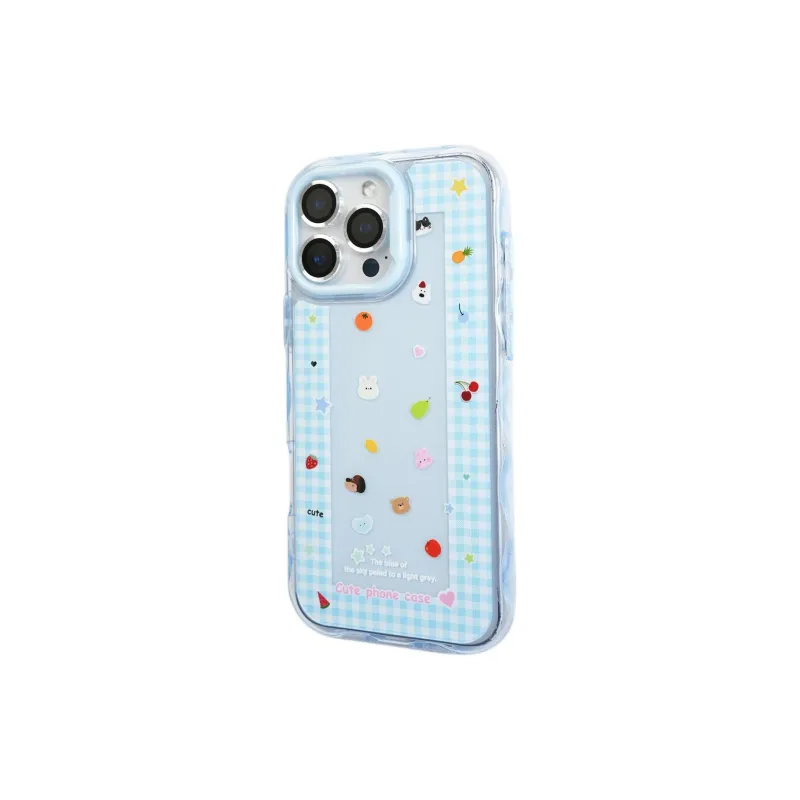 Sopi Acrylic Material Blue Plaid Trim Small Animal Phone Cases Compatible With IPhone 16/15 Pro Max/Apple 13/14 Pro/Max-6