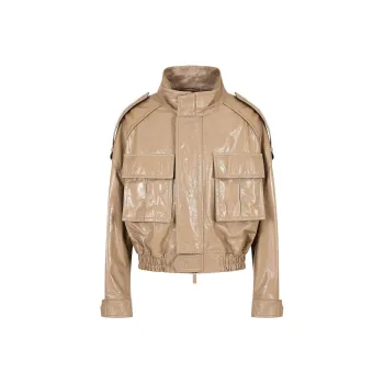 EMPORIO ARMANI SS24 Leather Jacket Men's Beige Yellow