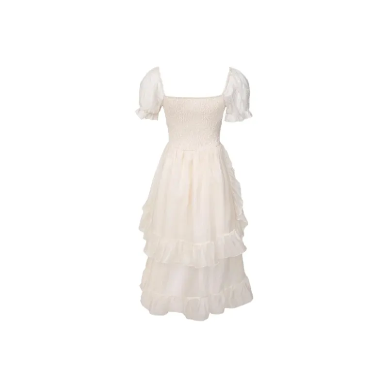 Mu Xiao Xin Short Sleeved Dress Women's Apricot-4