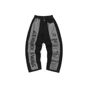 GENANX Straight Jeans Men's Black Gray Color