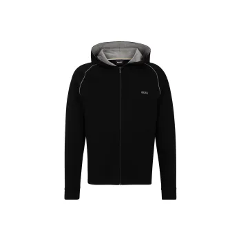 HUGO BOSS Stretch Cotton Zip Up Hoodie With Logo Detail Jackets & Coats Men's Black