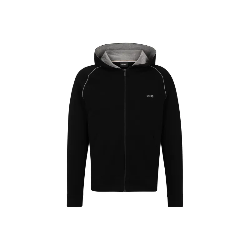 HUGO BOSS Stretch Cotton Zip Up Hoodie With Logo Detail Jackets & Coats Men's Black-0
