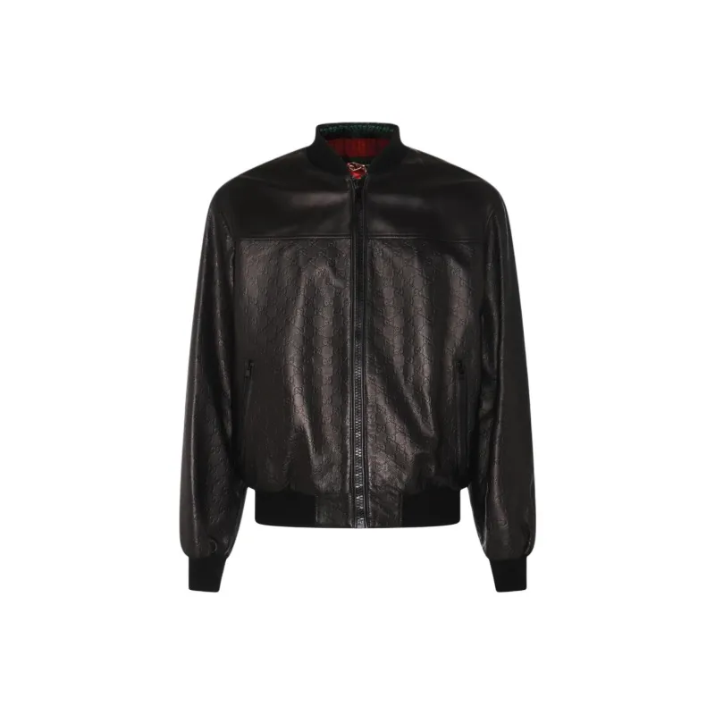 GUCCI Gg Debossed pattern Leather Jacket-0