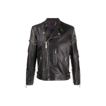 PHILIPP PLEIN SS23 Leather Jackets Coats Men's Black