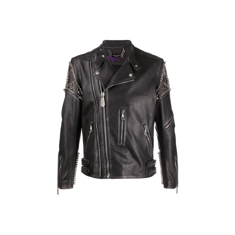 PHILIPP PLEIN SS23 Leather Jackets Coats Men's Black-0