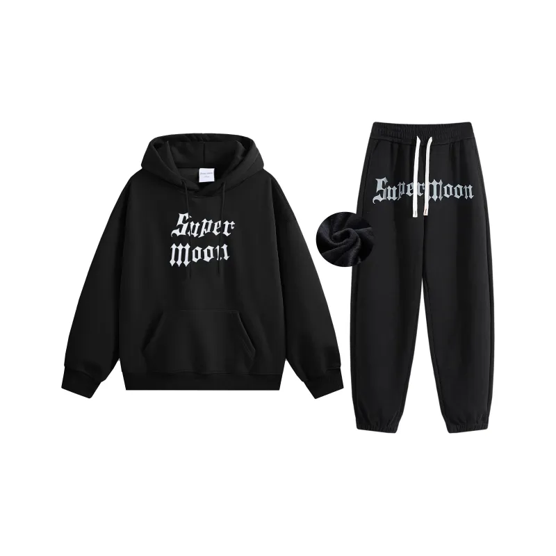 SUPERMOON Autumn And Winter Season Knitted Sports Pants Unisex Black-25