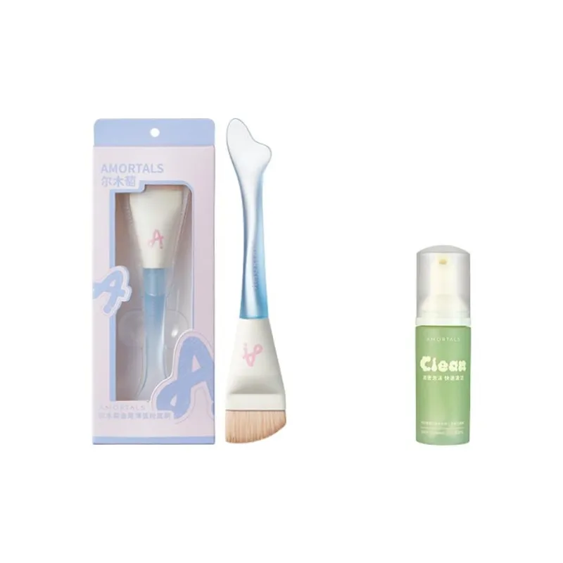 AMORTALS Fish Tail Thin Arc Foundation Brush Cleaner Tool Set Cleaning Soft Brush+50ml/Brush+65ml-6