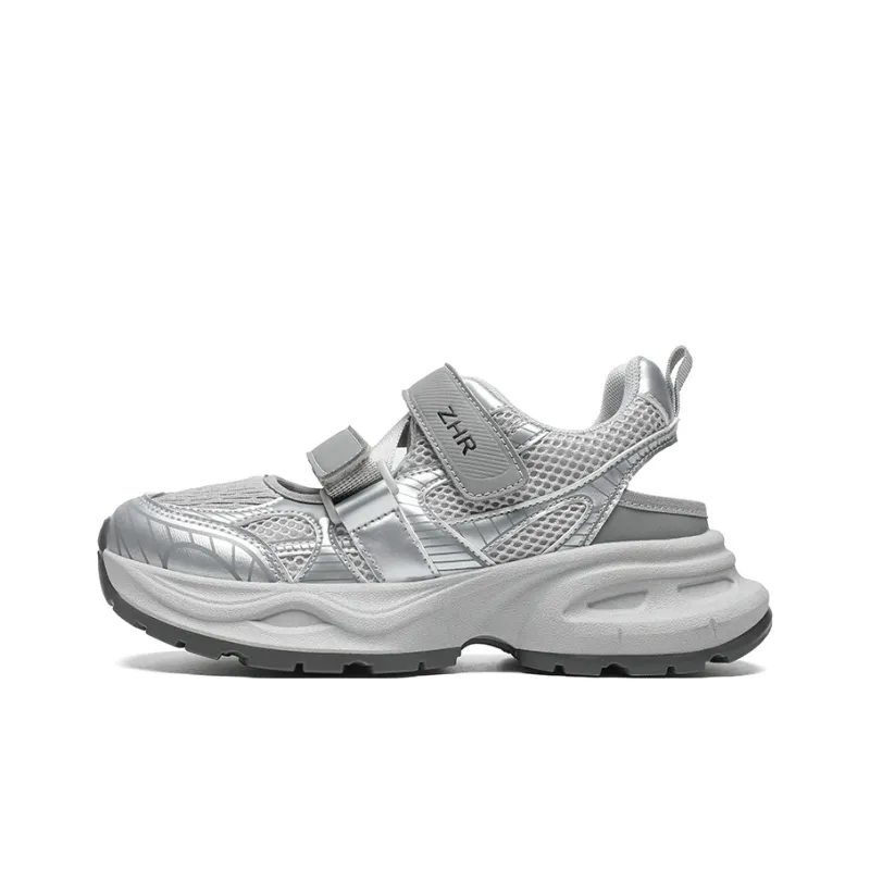 ZHR Xingji Silver Abrasion Resistant Breathable Low Top Chunky Sneakers Women's Silver Gray-0