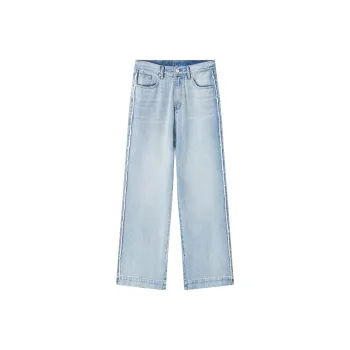 A.B.X Side Seam Frayed Edge Wide Comfortable Denim Pants Men's Light Blue