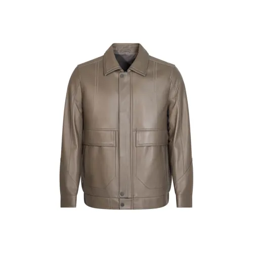 ANDREW MACKENZIE Leather Jacket Men's Gray