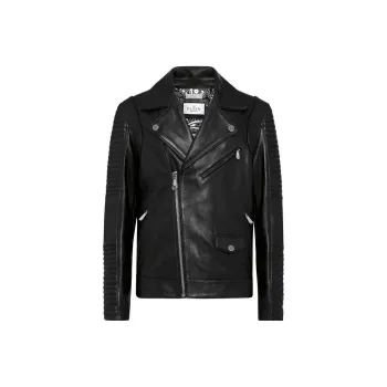 PHILIPP PLEIN Embossed-logo Padded Leather Biker Jacket