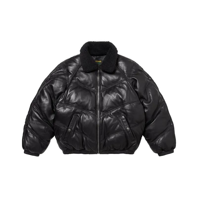 Supreme Schott Chevron Leather Down Puffer Jacket-0
