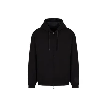 EMPORIO ARMANI Reversible Hooded Zip up Sweatshirt In Double Jersey