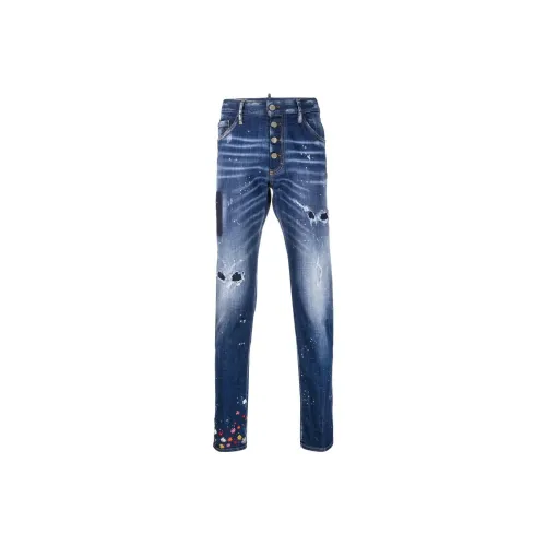 DSQUARED 2 Floral Embroidered Distressed Slim Fit Jeans