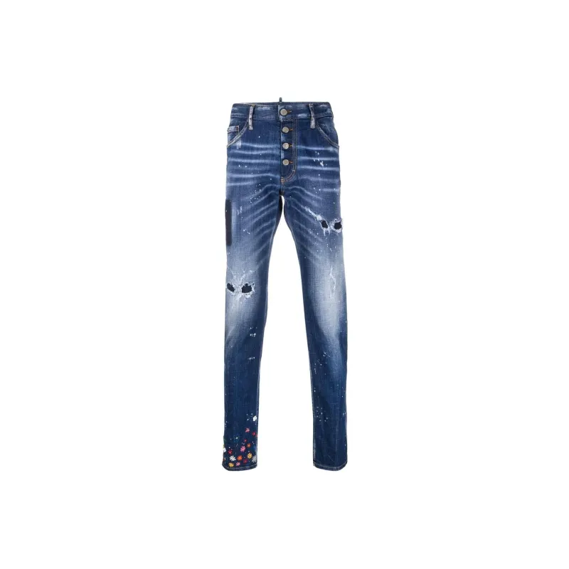 DSQUARED 2 Floral Embroidered Distressed Slim Fit Jeans-0