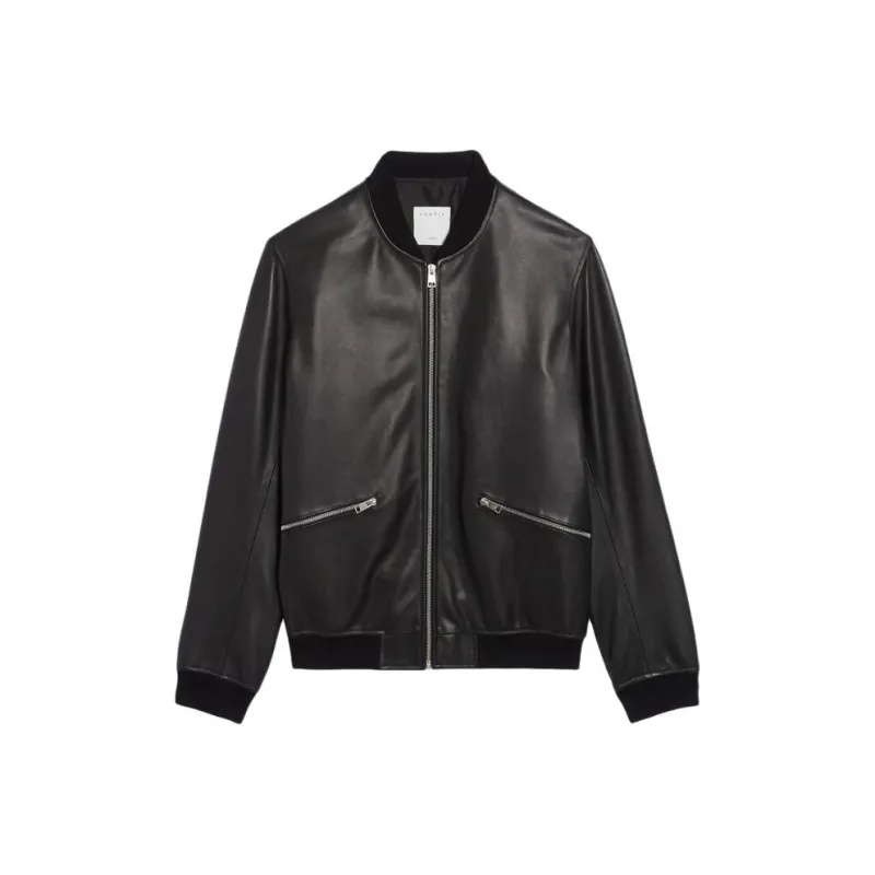 Sandro Leather Jacket Men's Black-0
