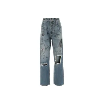 Balenciaga Women's Printed Rhinestone Wide Leg Jeans