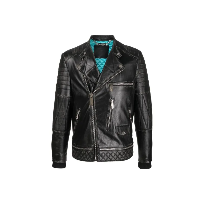 PHILIPP PLEIN Logo plaque Leather Biker Jacket-0