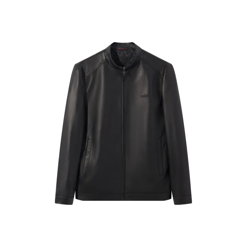 SEVEN Genuine Leather Sheepskin Leather Jacket Men's Black-0